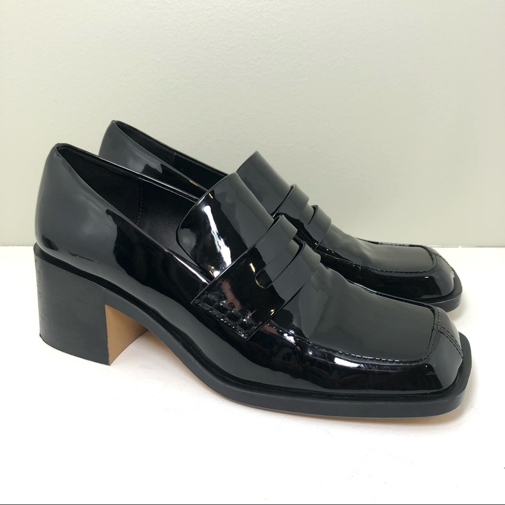 Zara 90s style shiny patent leather chunky heel square toe penny loafers 40